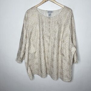 New Liz And Me For Catherines Gold And White Blouse Womens 3X Popover Top Cotton